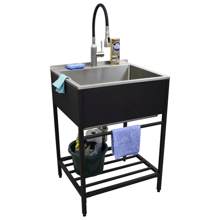 Transolid 25'' L x 22'' W Free Standing Laundry Sink with Faucet